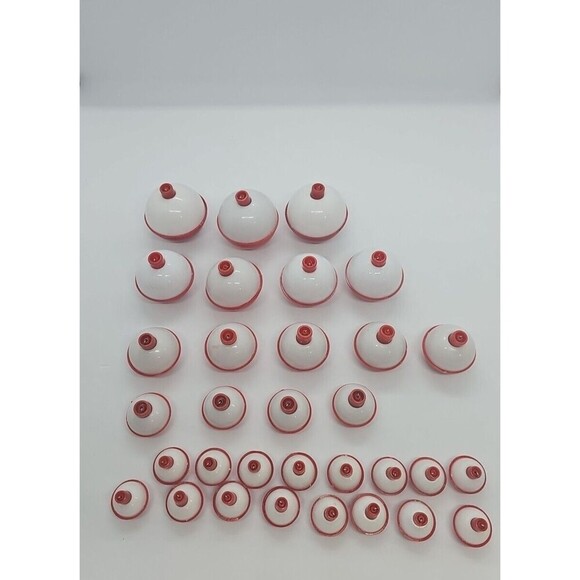 FISHING 34 Bobbers Red White Plastic SNAP ON FLOAT Assorted Sizes New - Picture 2 of 8